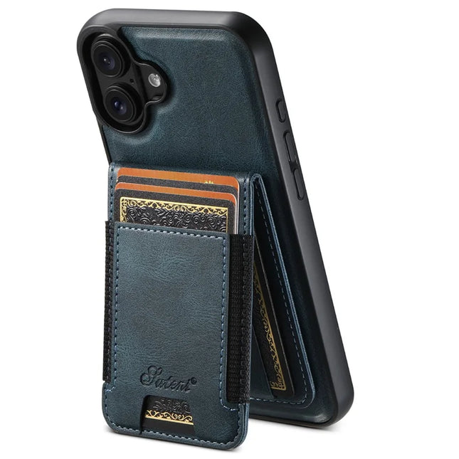 SUTENI H17 For iPhone 16 Plus Case Compatible with MagSafe Card Holder Kickstand Phone Cover - Blue