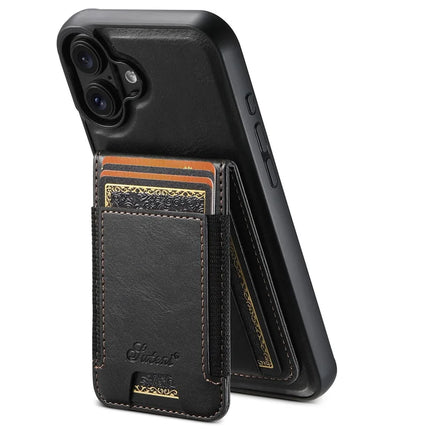 SUTENI H17 For iPhone 16 Plus Case Compatible with MagSafe Card Holder Kickstand Phone Cover - Black