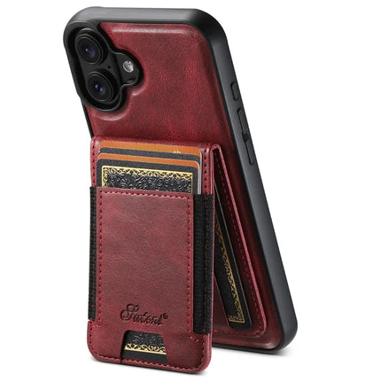 SUTENI H17 For iPhone 16 Plus Case Compatible with MagSafe Card Holder Kickstand Phone Cover - Red