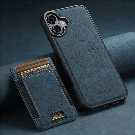 SUTENI H17 For iPhone 16 Plus Magnetic Case Card Slots Leather+TPU Kickstand Phone Cover