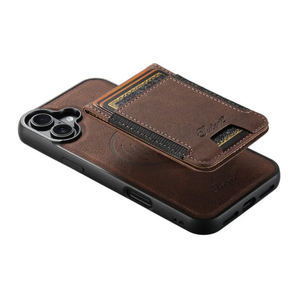 SUTENI H17 For iPhone 16 Plus Magnetic Case Card Slots Leather+TPU Kickstand Phone Cover