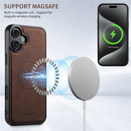 SUTENI H17 For iPhone 16 Plus Magnetic Case Card Slots Leather+TPU Kickstand Phone Cover