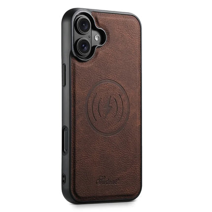 SUTENI H17 For iPhone 16 Plus Magnetic Case Card Slots Leather+TPU Kickstand Phone Cover