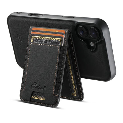 SUTENI H17 For iPhone 16 Plus Magnetic Case Card Slots Leather+TPU Kickstand Phone Cover