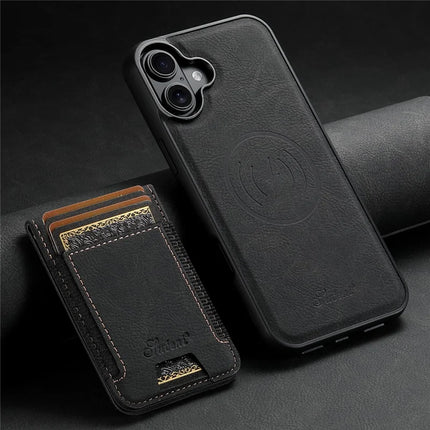 SUTENI H17 For iPhone 16 Plus Magnetic Case Card Slots Leather+TPU Kickstand Phone Cover