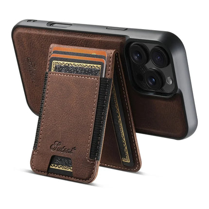 SUTENI H17 For iPhone 16 Pro Max Magnetic Case Card Slots Leather+TPU Kickstand Phone Cover