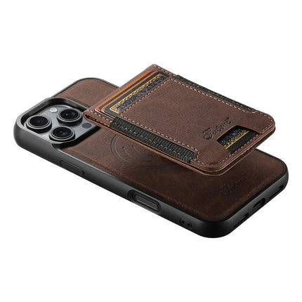 SUTENI H17 For iPhone 16 Pro Max Magnetic Case Card Slots Leather+TPU Kickstand Phone Cover