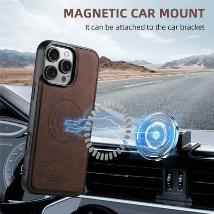SUTENI H17 For iPhone 16 Pro Max Magnetic Case Card Slots Leather+TPU Kickstand Phone Cover
