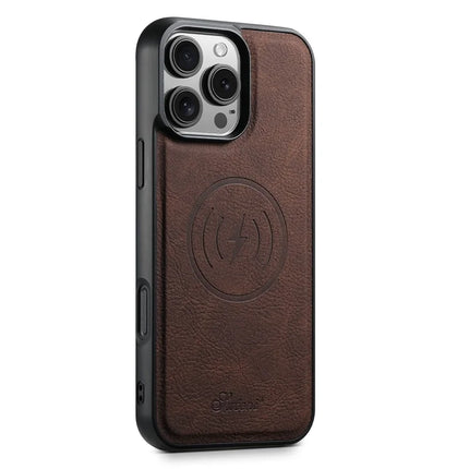 SUTENI H17 For iPhone 16 Pro Max Magnetic Case Card Slots Leather+TPU Kickstand Phone Cover