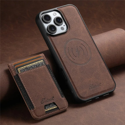 SUTENI H17 For iPhone 16 Pro Max Magnetic Case Card Slots Leather+TPU Kickstand Phone Cover