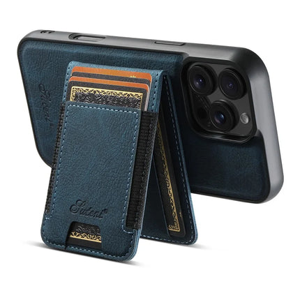 SUTENI H17 For iPhone 16 Pro Max Magnetic Case Card Slots Leather+TPU Kickstand Phone Cover