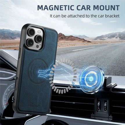 SUTENI H17 For iPhone 16 Pro Max Magnetic Case Card Slots Leather+TPU Kickstand Phone Cover