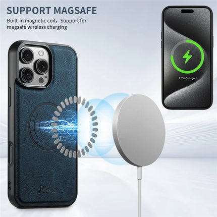 SUTENI H17 For iPhone 16 Pro Max Magnetic Case Card Slots Leather+TPU Kickstand Phone Cover