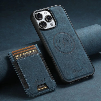 SUTENI H17 For iPhone 16 Pro Max Magnetic Case Card Slots Leather+TPU Kickstand Phone Cover