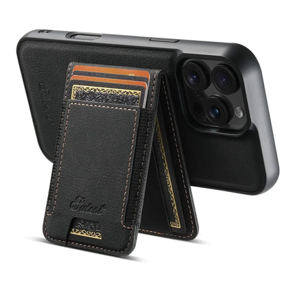 SUTENI H17 For iPhone 16 Pro Max Magnetic Case Card Slots Leather+TPU Kickstand Phone Cover