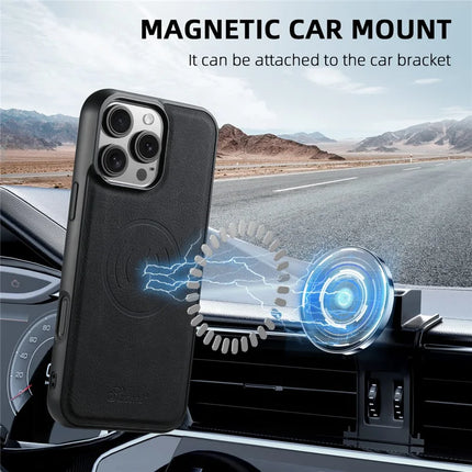 SUTENI H17 For iPhone 16 Pro Max Magnetic Case Card Slots Leather+TPU Kickstand Phone Cover