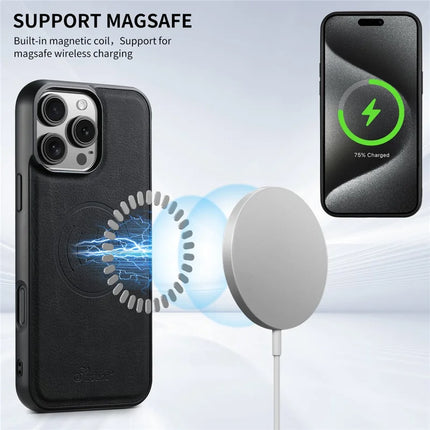SUTENI H17 For iPhone 16 Pro Max Magnetic Case Card Slots Leather+TPU Kickstand Phone Cover