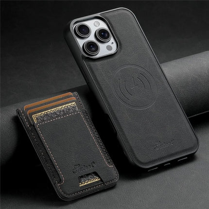 SUTENI H17 For iPhone 16 Pro Max Magnetic Case Card Slots Leather+TPU Kickstand Phone Cover