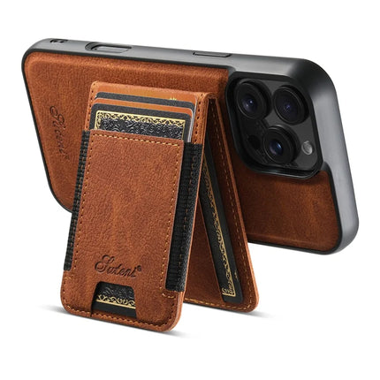 SUTENI H17 For iPhone 16 Pro Max Magnetic Case Card Slots Leather+TPU Kickstand Phone Cover