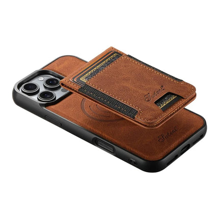 SUTENI H17 For iPhone 16 Pro Max Magnetic Case Card Slots Leather+TPU Kickstand Phone Cover