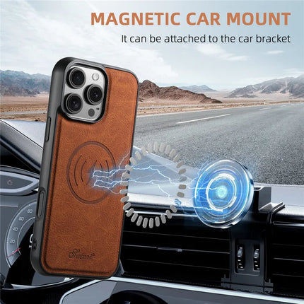 SUTENI H17 For iPhone 16 Pro Max Magnetic Case Card Slots Leather+TPU Kickstand Phone Cover