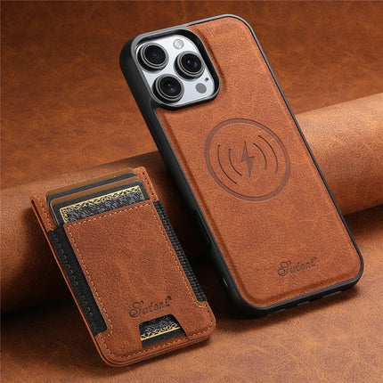SUTENI H17 For iPhone 16 Pro Max Magnetic Case Card Slots Leather+TPU Kickstand Phone Cover