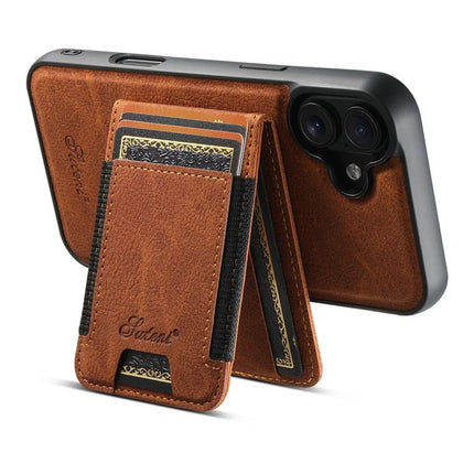SUTENI H17 For iPhone 16 Magnetic Case Card Slots Leather+TPU Kickstand Phone Cover