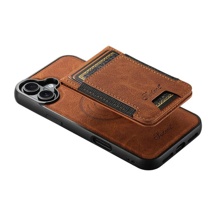 SUTENI H17 For iPhone 16 Magnetic Case Card Slots Leather+TPU Kickstand Phone Cover