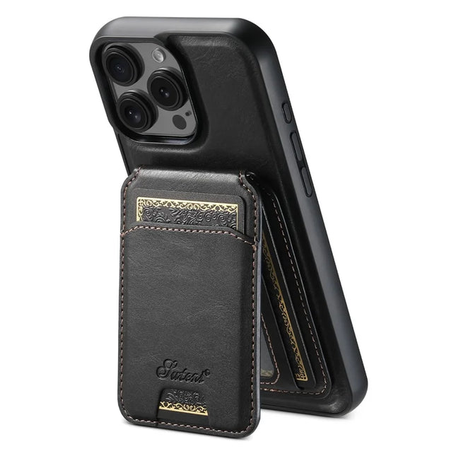 SUTENI H15 For iPhone 16 Pro Max Magnetic Case Detachable Card Holder Phone Cover - Black