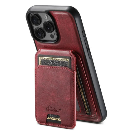SUTENI H15 For iPhone 16 Pro Max Magnetic Case Detachable Card Holder Phone Cover - Red