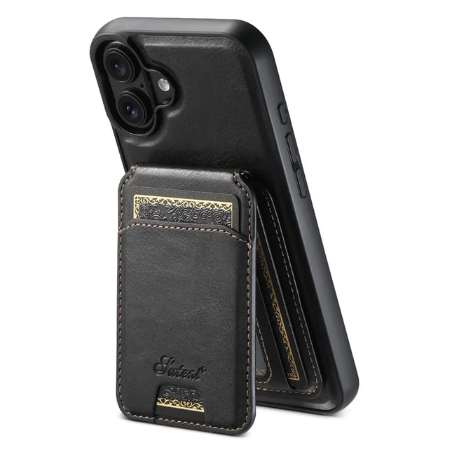 SUTENI H15 For iPhone 16 Plus Magnetic Case Detachable Card Holder Phone Cover - Black