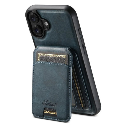 SUTENI H15 For iPhone 16 Plus Magnetic Case Detachable Card Holder Phone Cover - Blue