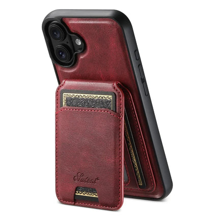 SUTENI H15 For iPhone 16 Magnetic Case Detachable Card Holder Phone Cover - Red