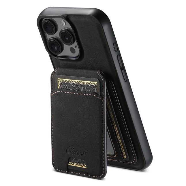 SUTENI H16 For iPhone 16 Pro Max Magnetic Case Kickstand Phone Cover Detachable Card Holder - Black
