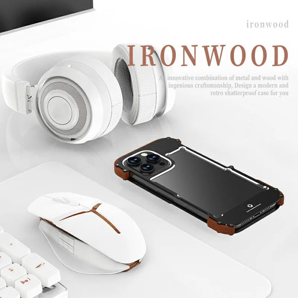 ShopCaseCart Lightweight Premium iPhone 16 Pro Bumper Protective cover Aluminium Alloy+Redwood Frameless Phone Guard