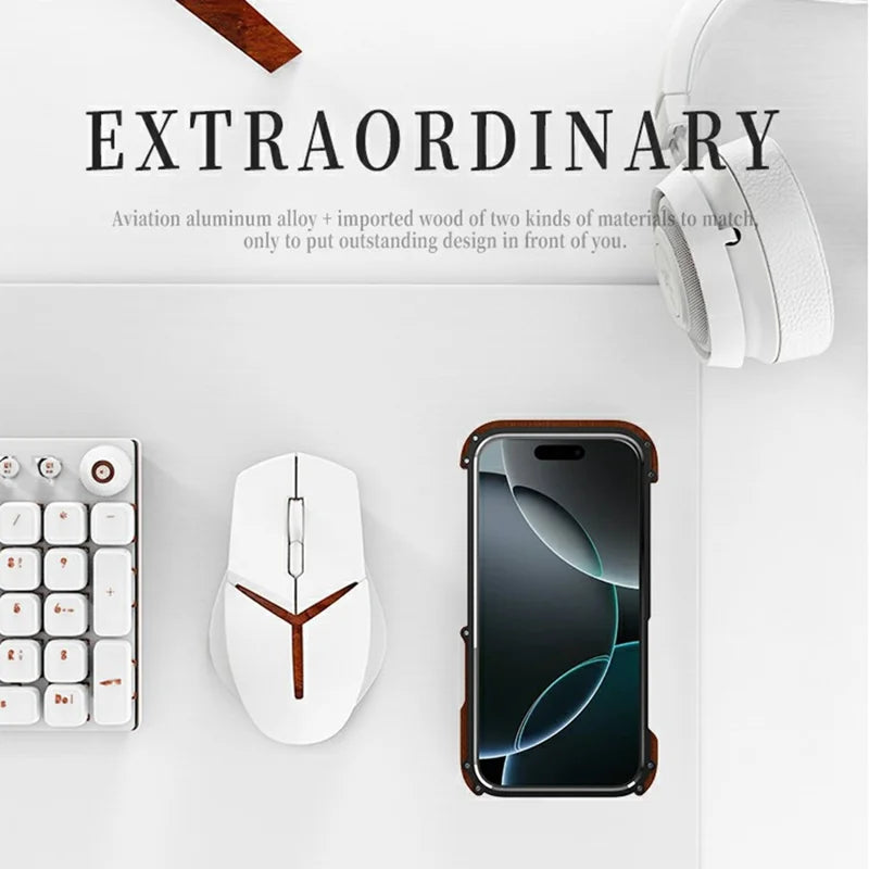 ShopCaseCart Lightweight Premium iPhone 16 Pro Bumper Protective cover Aluminium Alloy+Redwood Frameless Phone Guard