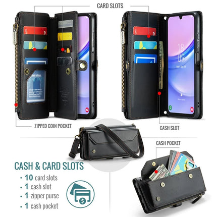 For Samsung Galaxy A16 5G / A16 4G Case CASEME C36 Series  Zipper Wallet Leather Phone Cover with Straps
