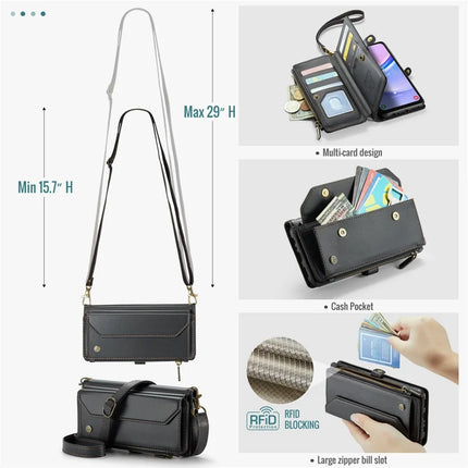 For Samsung Galaxy A16 5G / A16 4G Case CASEME C36 Series  Zipper Wallet Leather Phone Cover with Straps