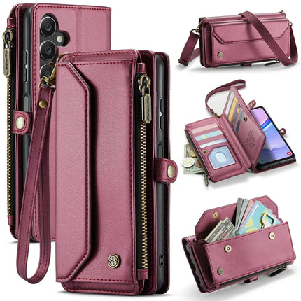 For Samsung Galaxy A16 5G / A16 4G Case CASEME C36 Series  Zipper Wallet Leather Phone Cover with Straps - Red