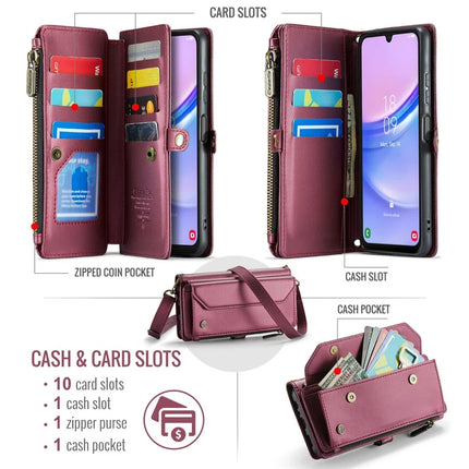 For Samsung Galaxy A16 5G / A16 4G Case CASEME C36 Series  Zipper Wallet Leather Phone Cover with Straps