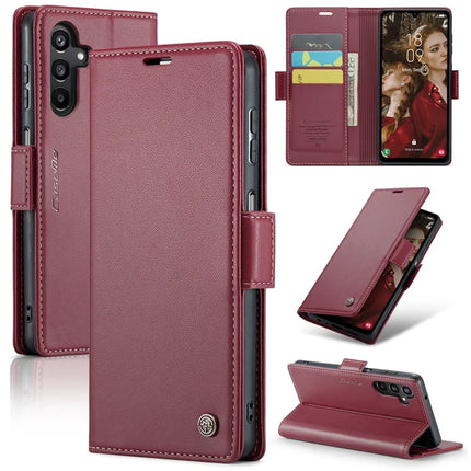 For Samsung Galaxy A16 5G / A16 4G Case CASEME 023 Series RFID Blocking Glossy Stand Phone Cover - Red