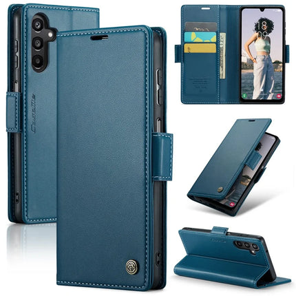 For Samsung Galaxy A16 5G / A16 4G Case CASEME 023 Series RFID Blocking Glossy Stand Phone Cover - Blue