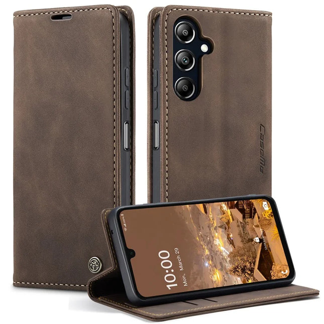 For Samsung Galaxy A16 5G / A16 4G Case CASEME 013 Series Card Holder Stand Leather Phone Cover - Coffee