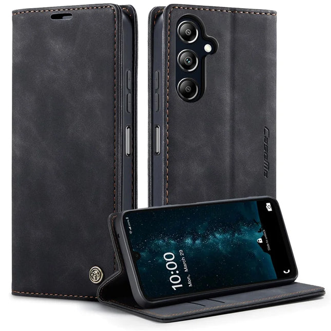 For Samsung Galaxy A16 5G / A16 4G Case CASEME 013 Series Card Holder Stand Leather Phone Cover - Black