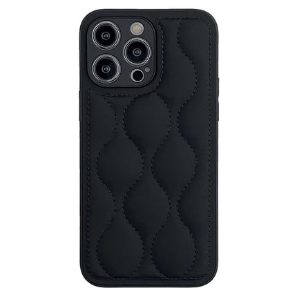 For iPhone 15 Pro Max Case Stitching PU Covered TPU Protective Phone Cover - Black