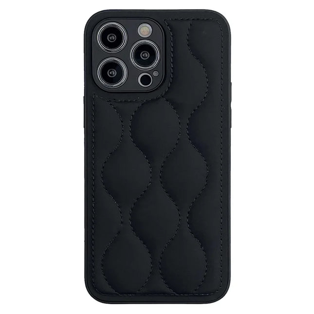 For iPhone 15 Pro Max Case Stitching PU Covered TPU Protective Phone Cover - Black