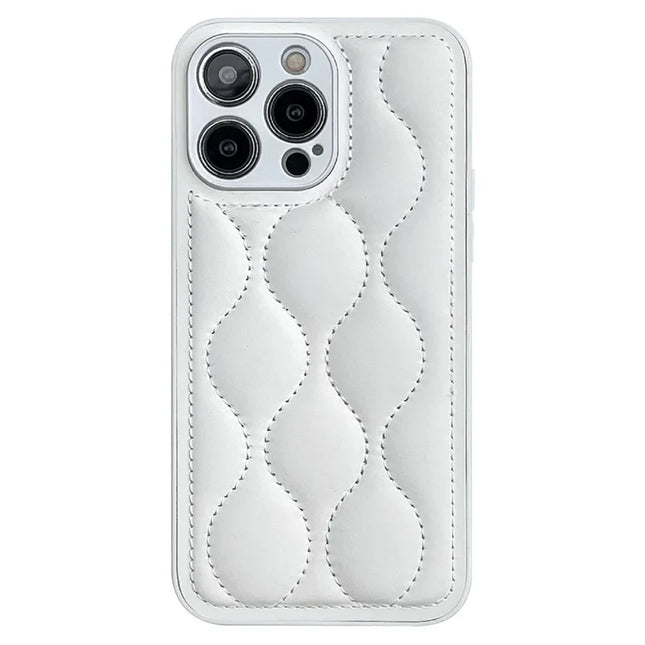 For iPhone 15 Pro Max Case Stitching PU Covered TPU Protective Phone Cover - White