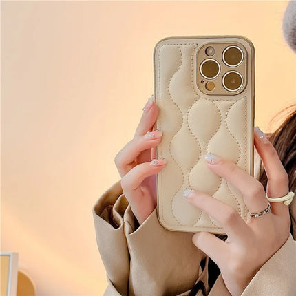 For iPhone 15 Pro Max Case Stitching PU Covered TPU Protective Phone Cover - Coffee