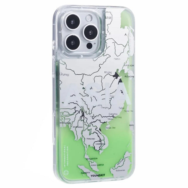 YOUNGKIT For iPhone 16 Pro Max Case Compatible with MagSafe IMD Map Pattern Quicksand PC+TPU Phone Cover - Asia