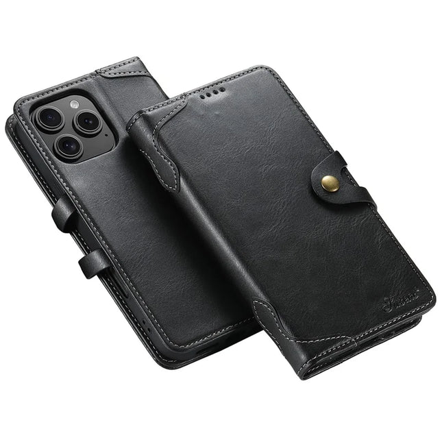SUTENI Q03 Series for iPhone 16 Pro Max Case Wavy Texture PU Leather Phone Wallet Cover - Black